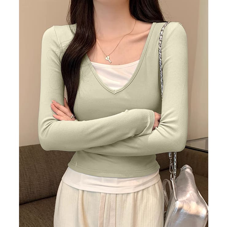 Vネック長袖リブトップス | aimoha  | 詳細画像15 