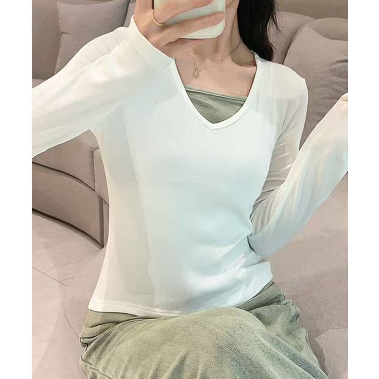 Vネック長袖リブトップス | aimoha  | 詳細画像5 