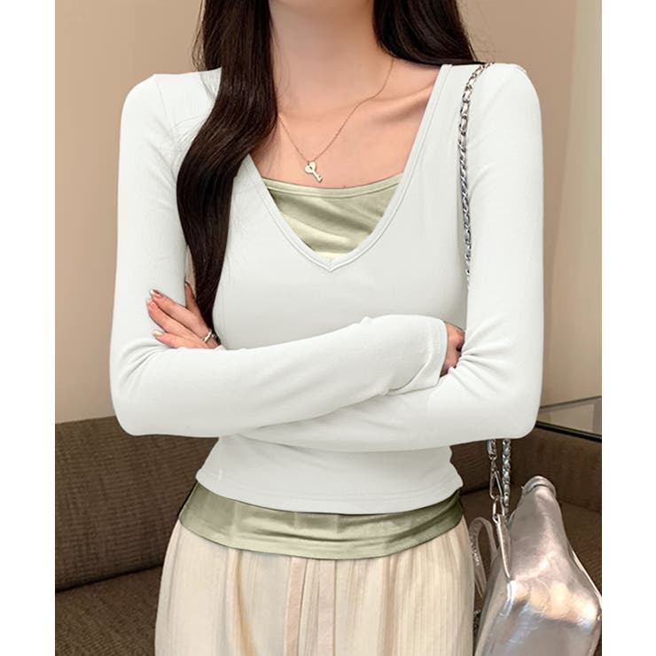 Vネック長袖リブトップス | aimoha  | 詳細画像6 