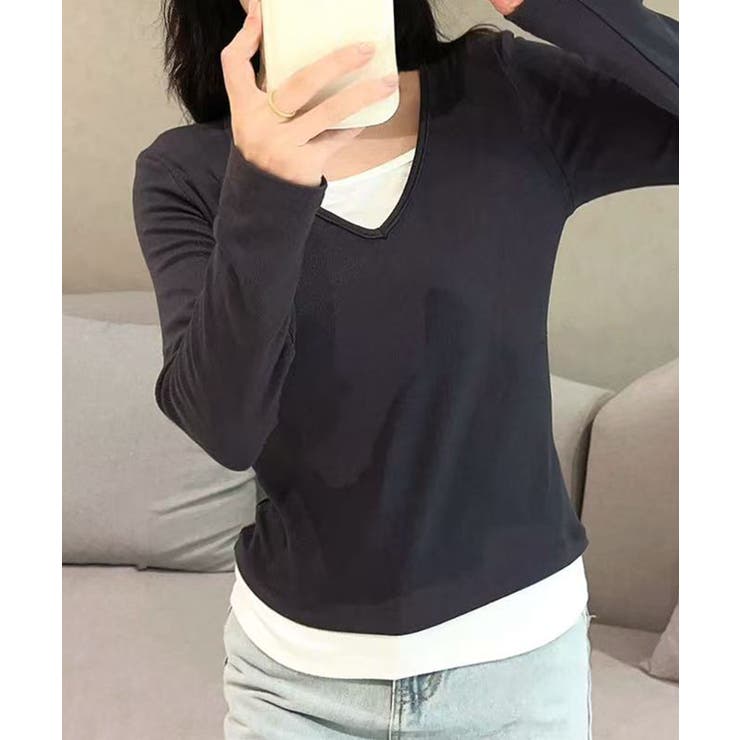 Vネック長袖リブトップス | aimoha  | 詳細画像7 