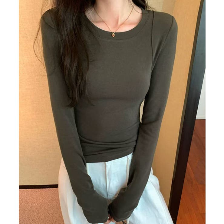 ダークグレー | シンプルリブロングスリーブ | aimoha 