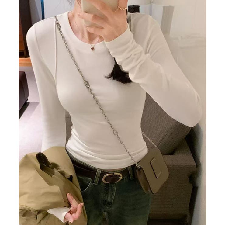 ホワイト | シンプルリブロングスリーブ | aimoha 