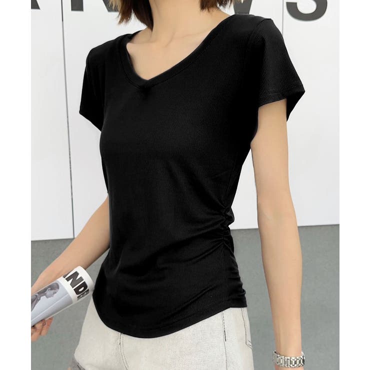 VネックリブフレンチTシャツ | aimoha  | 詳細画像2 