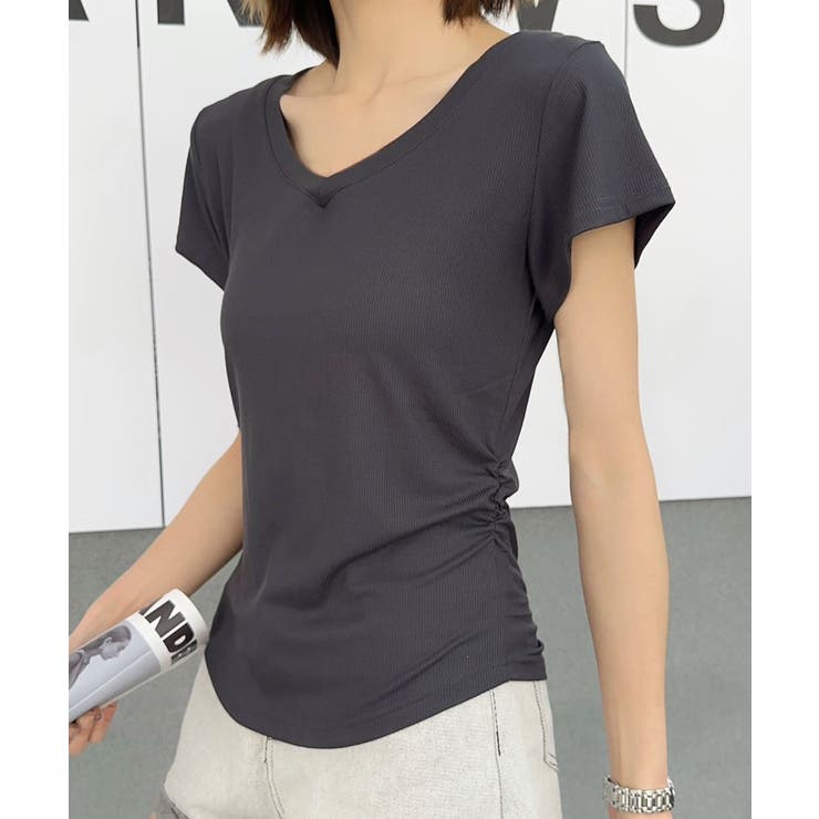 VネックリブフレンチTシャツ | aimoha  | 詳細画像3 