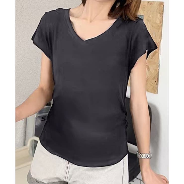 VネックリブフレンチTシャツ | aimoha  | 詳細画像4 