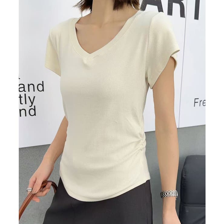 VネックリブフレンチTシャツ | aimoha  | 詳細画像5 