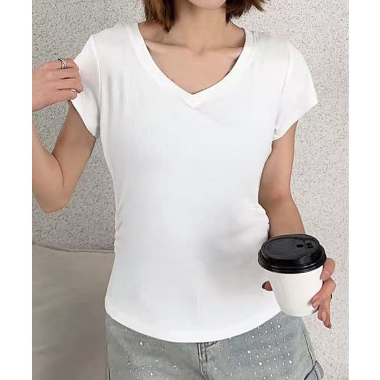 VネックリブフレンチTシャツ | aimoha  | 詳細画像7 