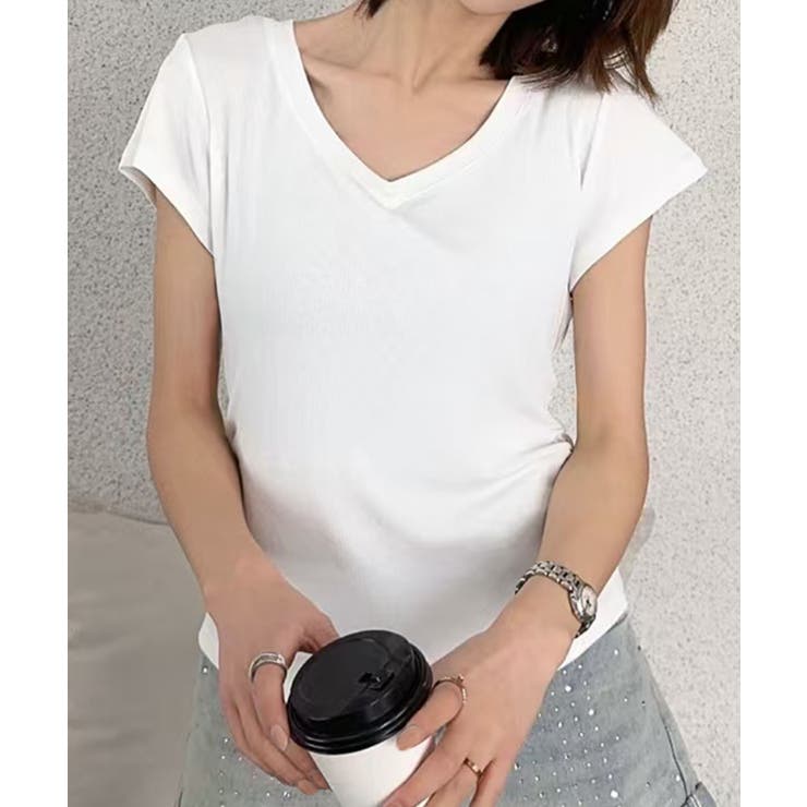 VネックリブフレンチTシャツ | aimoha  | 詳細画像8 