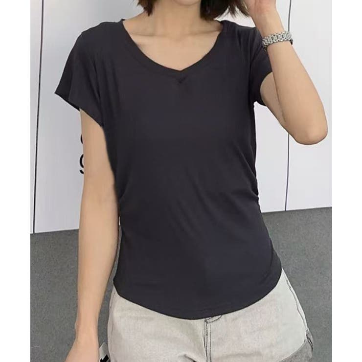 ダークグレー | VネックリブフレンチTシャツ | aimoha 