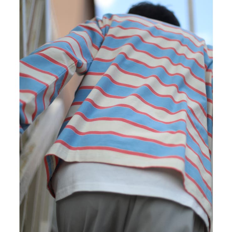 アメカジワッペン刺繍配色ボーダーポロシャツ ストリート系 ロンT[品番 