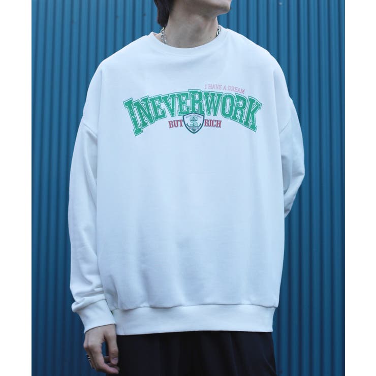 ホワイト | フロント英字プリントスウェット ストリート系 ロンT | HOOK