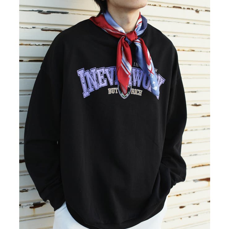 ブラック | フロント英字プリントスウェット ストリート系 ロンT | HOOK