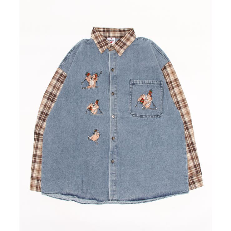 【HOOK】アメカジキャラクター刺繍入りチェック袖切り替えデニムシャツ ストリー… | HOOK | 詳細画像10 