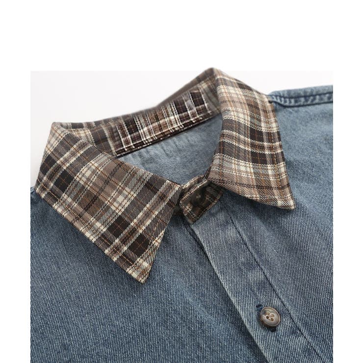 【HOOK】アメカジキャラクター刺繍入りチェック袖切り替えデニムシャツ ストリー… | HOOK | 詳細画像4 