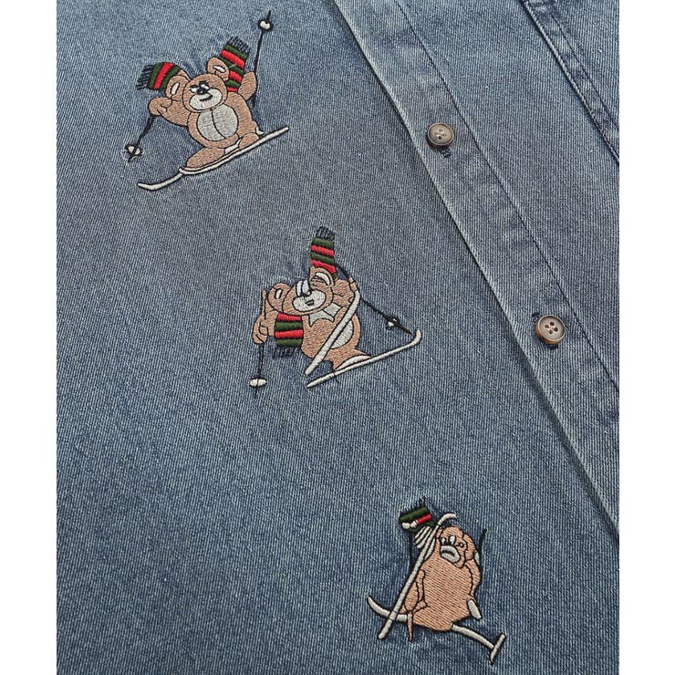 【HOOK】アメカジキャラクター刺繍入りチェック袖切り替えデニムシャツ ストリー… | HOOK | 詳細画像6 