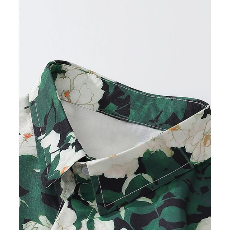 シャツ【HOOK】グリーン 古着風総柄デザイン 長袖シャツ | HOOK | 詳細画像2 