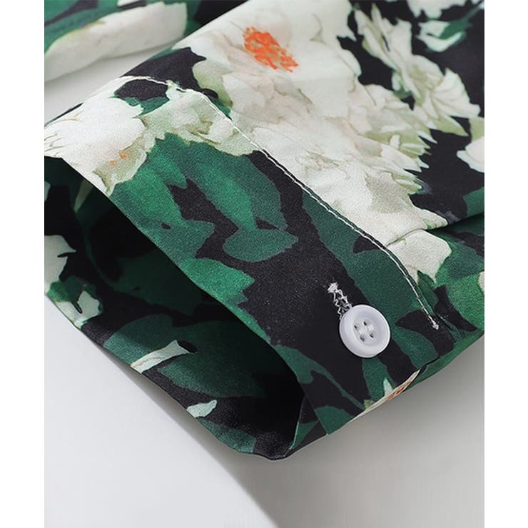 シャツ【HOOK】グリーン 古着風総柄デザイン 長袖シャツ | HOOK | 詳細画像3 