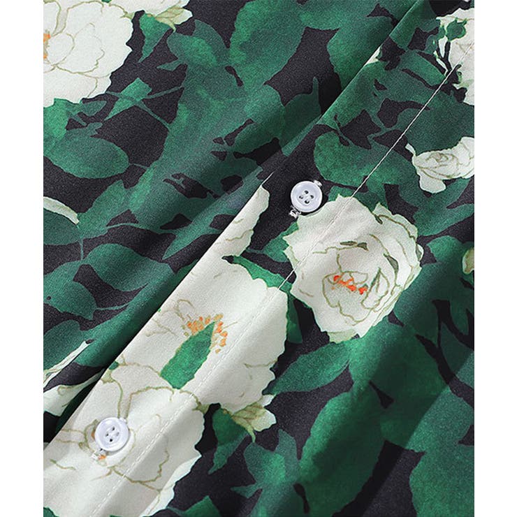 シャツ【HOOK】グリーン 古着風総柄デザイン 長袖シャツ | HOOK | 詳細画像6 