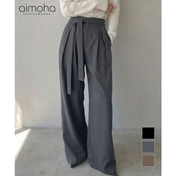 ウエストサイドリボンタックワイドパンツ | aimoha  | 詳細画像1 