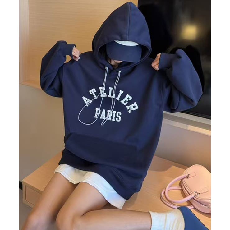 ネイビー | ロゴプリントパーカー | aimoha 