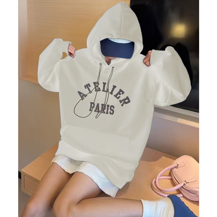 ライトベージュ | ロゴプリントパーカー | aimoha 