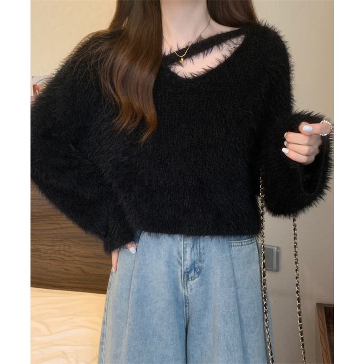 ブラック | 【Jasmine】シャギーニットプルオーバー Jasmine Grandiflo… | aimoha 