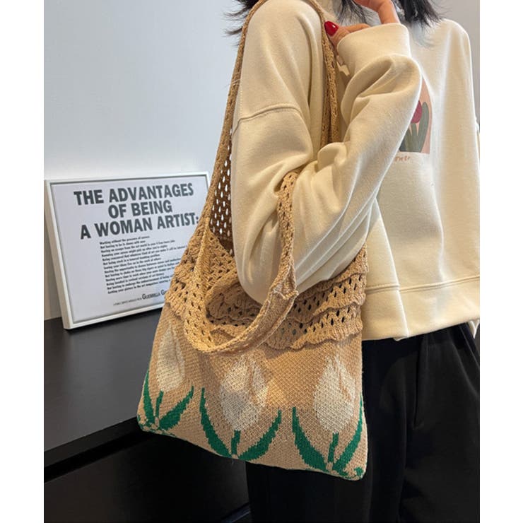 ♥️手編み♥️ハンドメイド♥️春バッグ♥️ニットバッグ♥️チューリップバッグ♥️ 透かし編み チューリップニットトートバッグ – 《公式》moremore