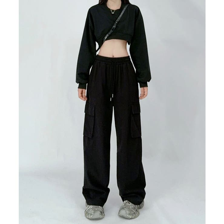 ブラック | カーゴデザインワイドパンツ | aimoha 