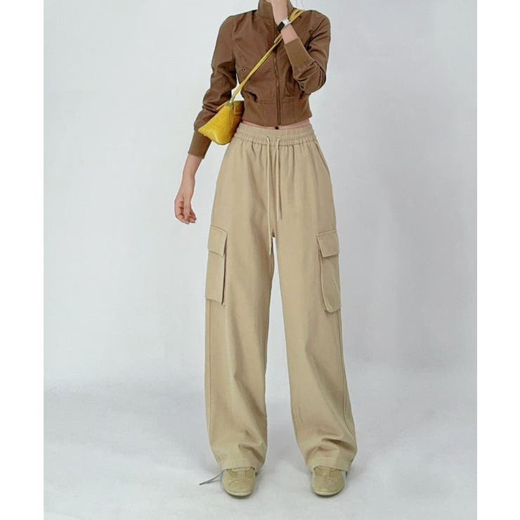 ベージュ | カーゴデザインワイドパンツ | aimoha 