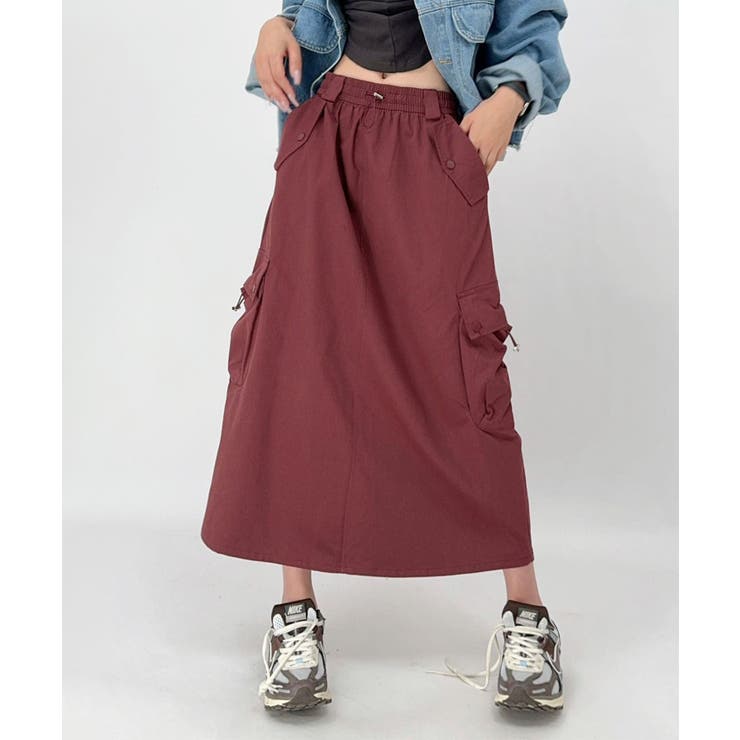 レッド | カーゴデザインミディスカート | aimoha 