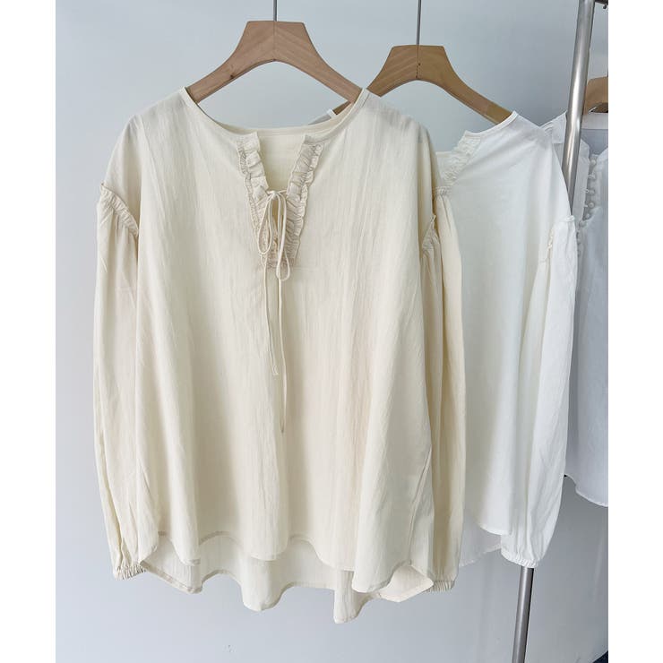 ベージュ | ハーフプラケットリボンシャツ | aimoha