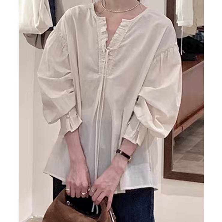 ホワイト | ハーフプラケットリボンシャツ | aimoha