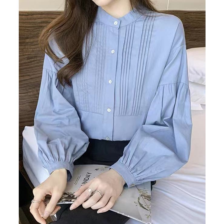 ブルー | ピンタックデザインボリュームスリーブシャツ | aimoha 