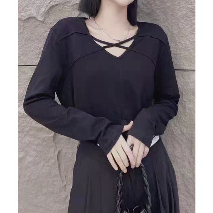 クロスデザインVネック長袖トップス | aimoha  | 詳細画像2 