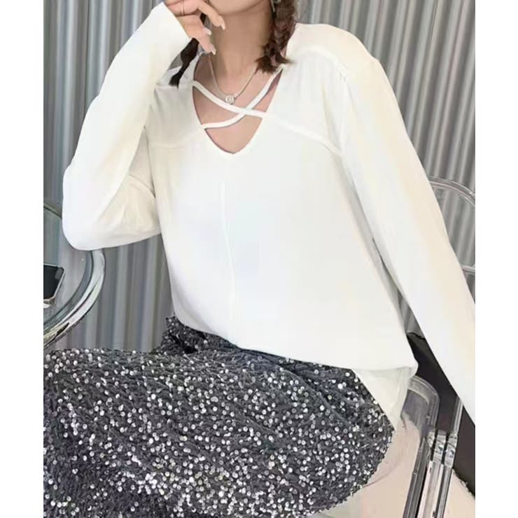 クロスデザインVネック長袖トップス | aimoha  | 詳細画像5 