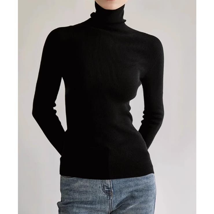 MARK&LONA ストレッチ生地タートルネックXL韓国限定モデル 黒☓白色 Banico】シームレスタートルネックニット【AW】[品番