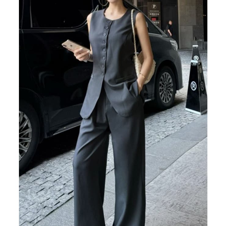 グレー | aimoha ボタンジレ＋ワイドパンツセットアップ | aimoha 