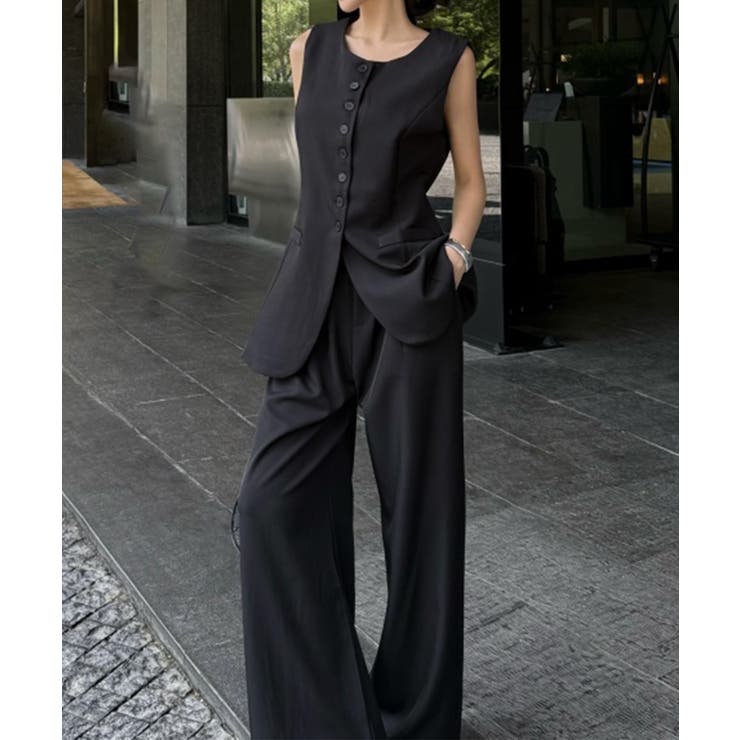 ブラック | aimoha ボタンジレ＋ワイドパンツセットアップ | aimoha 