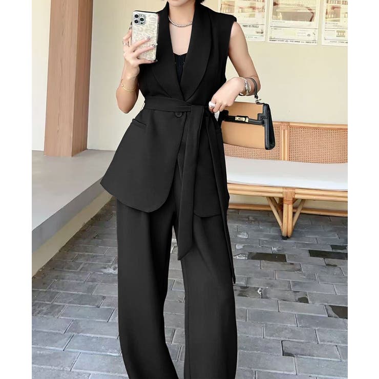 aimoha リボンタイベルトロングジレ＋ワイドパンツセットアップ | aimoha  | 詳細画像5 