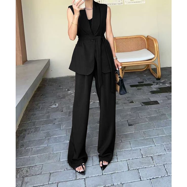 aimoha リボンタイベルトロングジレ＋ワイドパンツセットアップ | aimoha  | 詳細画像6 