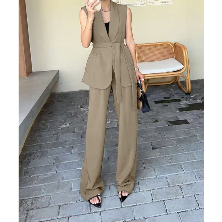 aimoha リボンタイベルトロングジレ＋ワイドパンツセットアップ | aimoha  | 詳細画像3 