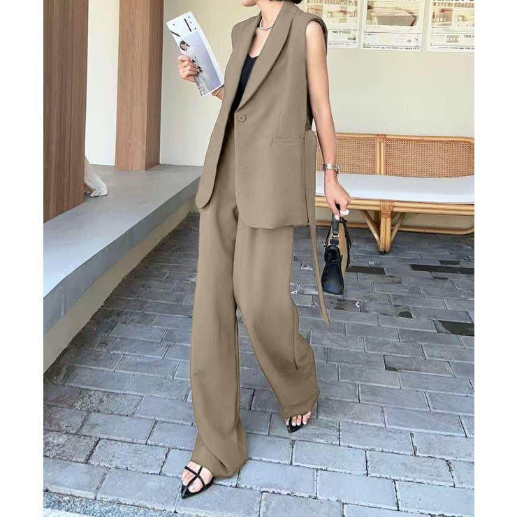 aimoha リボンタイベルトロングジレ＋ワイドパンツセットアップ | aimoha  | 詳細画像2 