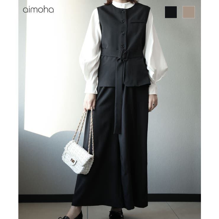 aimoha タイベルトジレ＋ワイドパンツセットアップ | aimoha  | 詳細画像1 
