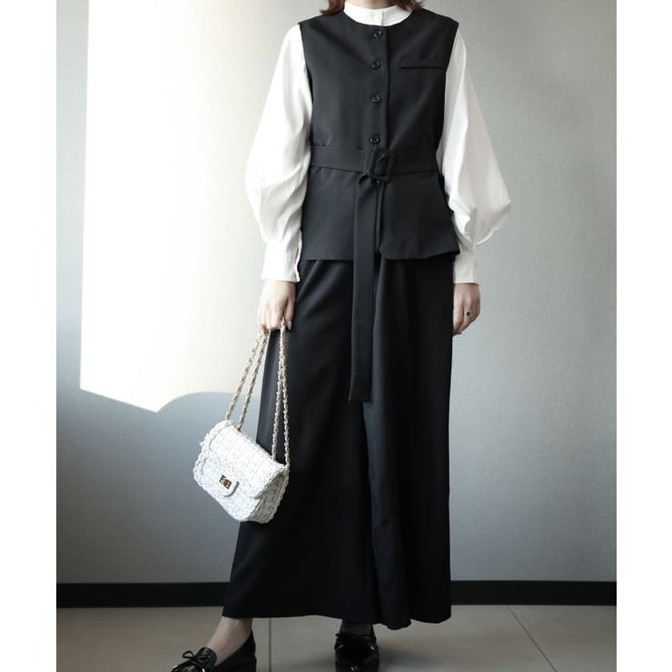 ブラック | aimoha タイベルトジレ＋ワイドパンツセットアップ | aimoha 