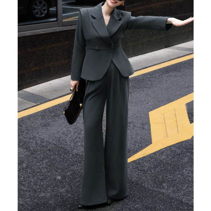 aimoha ダブルテーラードジャケット＋ワイドパンツセットアップ[品番