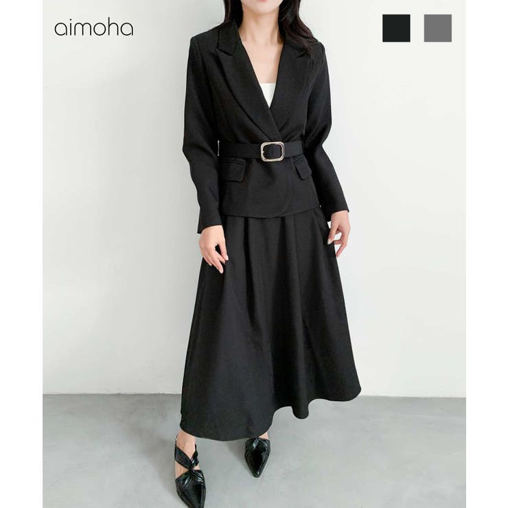 aimoha ウエストベルトテーラードジャケット＋フレアスカートセットアップ | aimoha  | 詳細画像1 