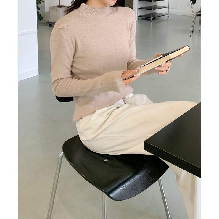 無地モックネックニットソートップス | aimoha  | 詳細画像1 