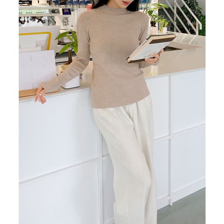 無地モックネックニットソートップス | aimoha  | 詳細画像2 