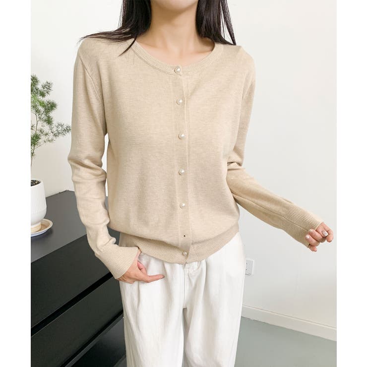 ベージュ | パールボタンカーディガン | aimoha 