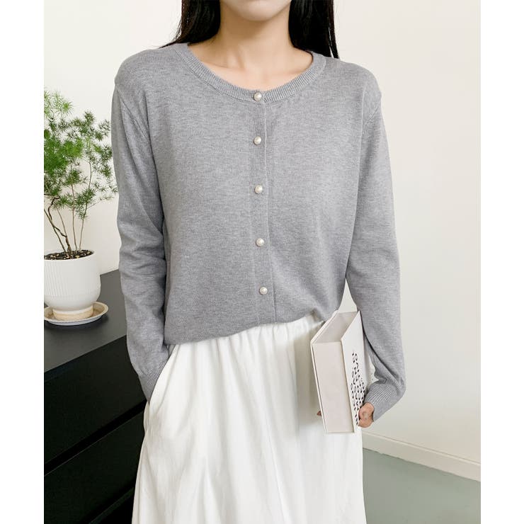 グレー | パールボタンカーディガン | aimoha 